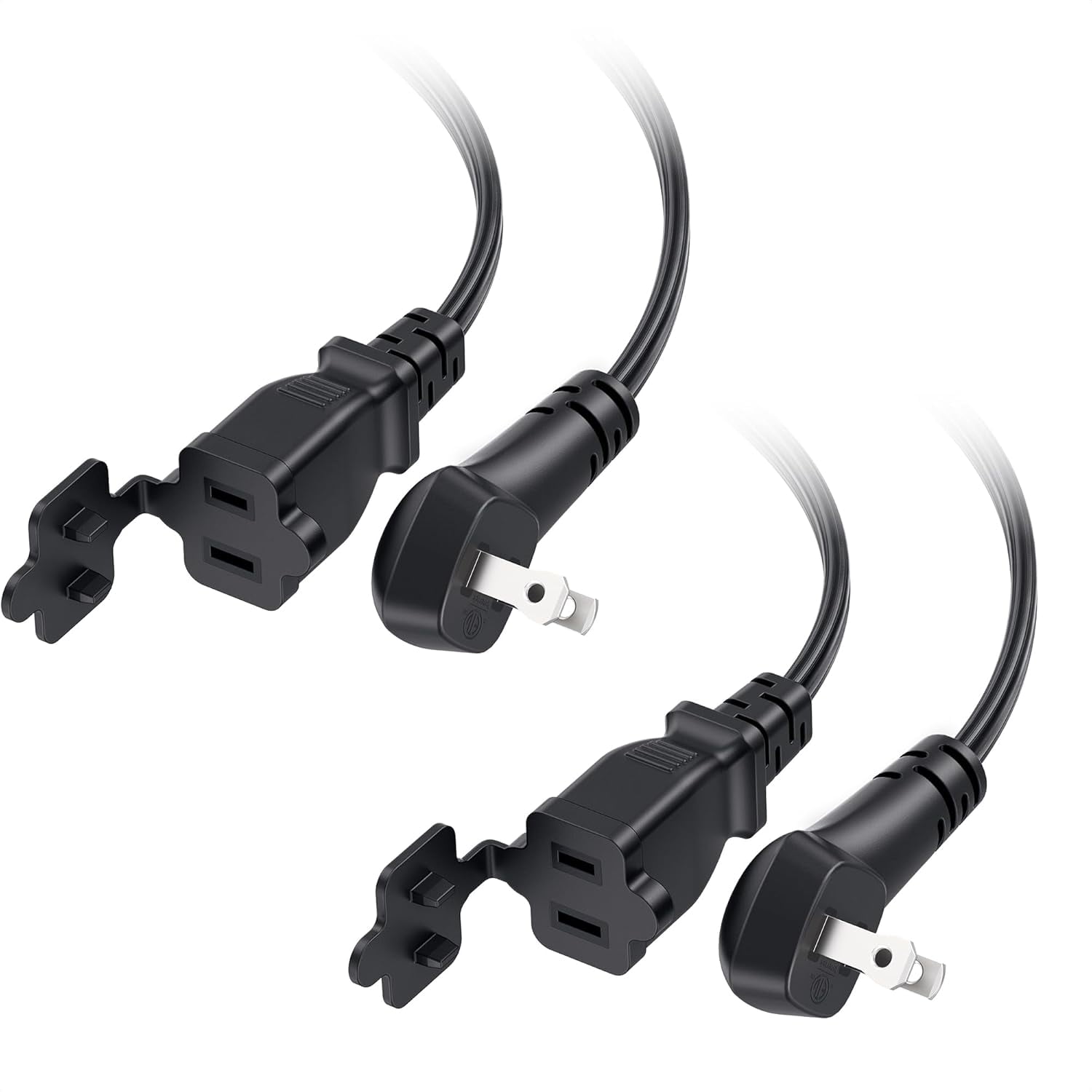 [ETL Listed] 2Pack 13A, 2 Prong Short Extension Cord 1ft in Black with