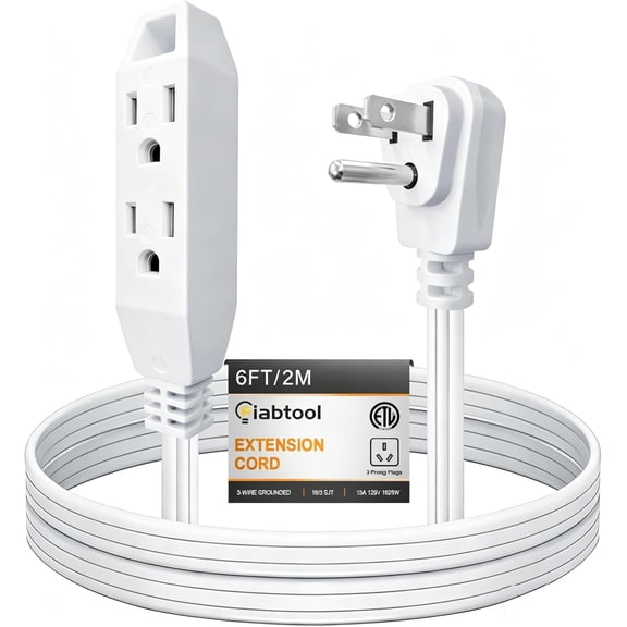 [ETL Listed]3 Outlets Extension Cord, 6 Feet Power Strip with 3 Outlets,16/3 SPT-3, 13 Amp 125V 1625 W, 3 Prong Extension Cord Socket for Desktops, Gaming Setups, and Home Offices, White, ETL Listed