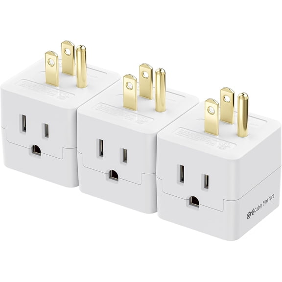 [ETL Listed] 3-Pack 3 Outlet Wall Adapter (Grounded Cube Tap, Outlet Splitter, 3 Way Plug Adapter, 3-Prong Power Splitter), White