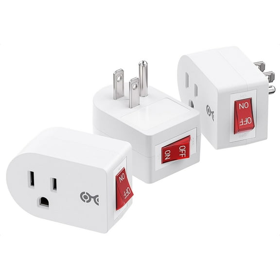 ETL Listed] 3-Pack Grounded Outlet Switch with On Off, Plug Switch On Off, Single Outlet Adapter, White
