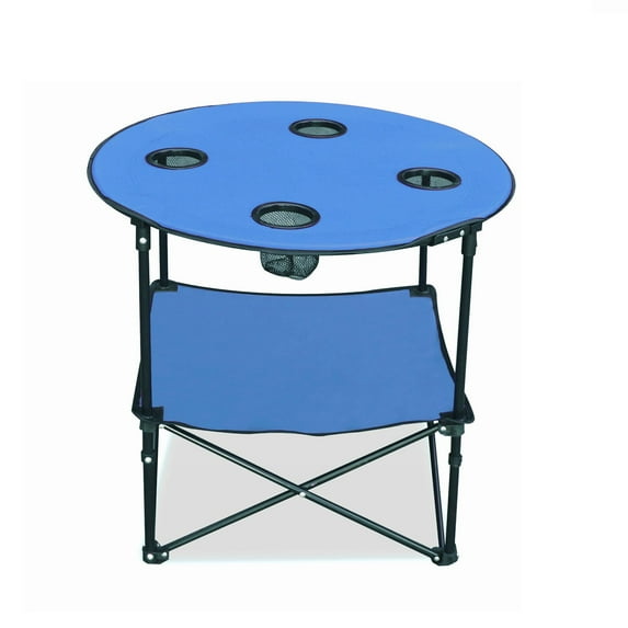ETNA Folding Camp Table Foldable Beach Table with Cup Holders, 28" - Blue