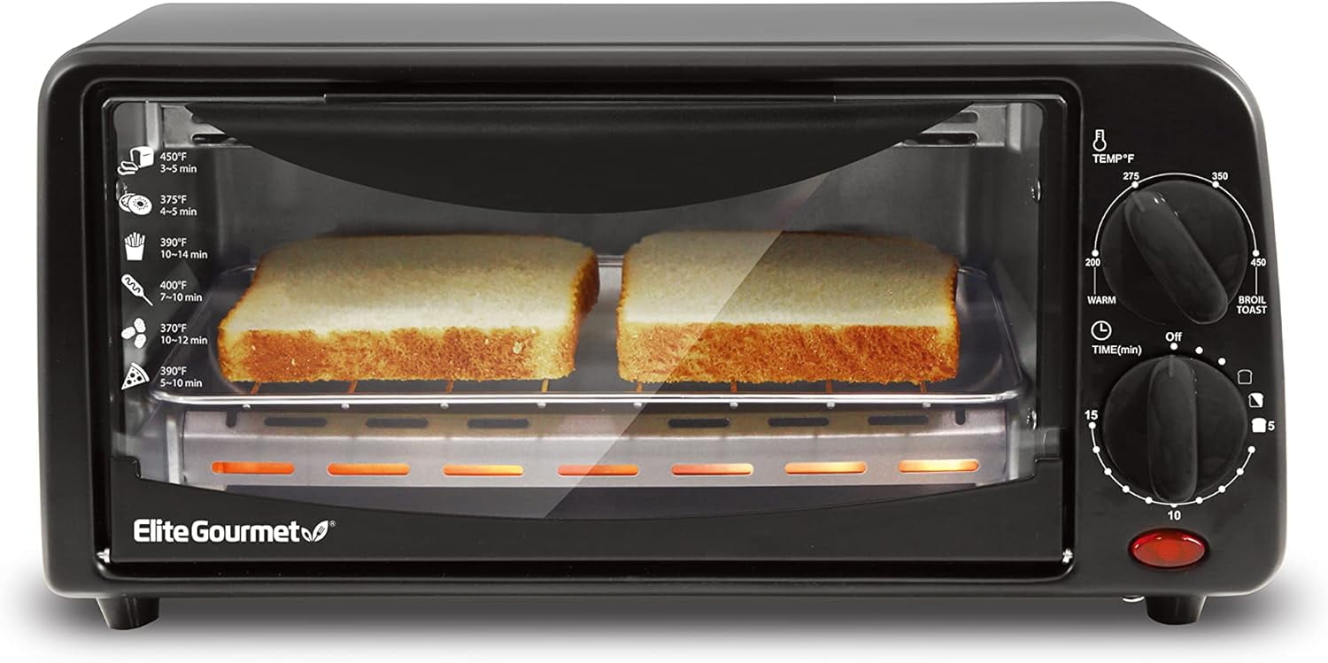 Small 2 Slice Toaster Oven with Wire Rack, Non-Stick Pan, 650W Even Heating, Timer & Temperature Control for Quick Meals, Black