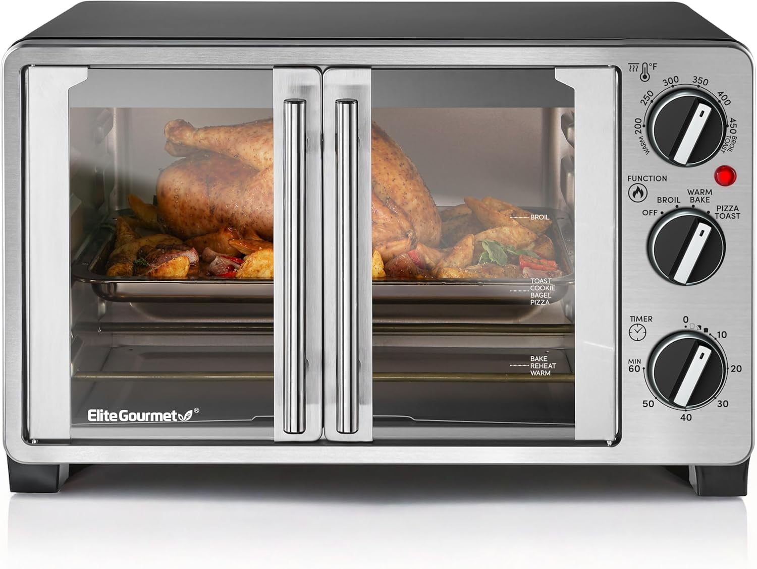 ETO2530M Double French Door Countertop Toaster Oven, Bake, Broil, Toast, Keep Warm, Fits 12" pizza, 25L capacity, Stainless Steel & Black