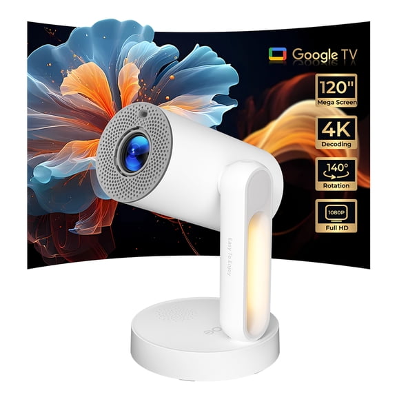 ETOE Starfish Plus Projector with Built-in Google TV, 140 Rotation & Automatic Screen Adjustment, Voice-Assisted Setup, Touch Night Light, Netflix/Google Certified for Home & Outdoor Use