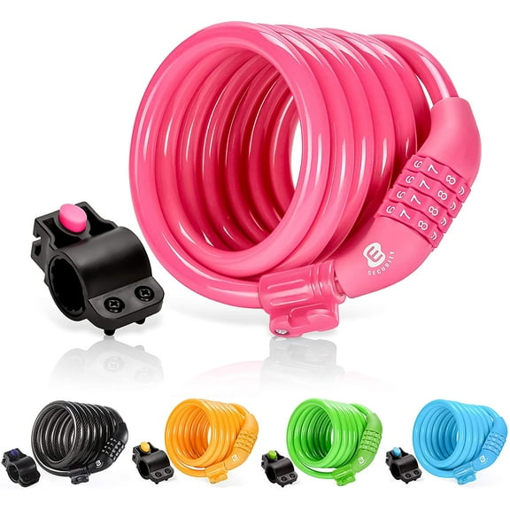 ETRONIC Bike Lock M6, Cable Lock 6 Feet Long Coiled Security Resettable Combo Combination Lock Bicycle Lock with Mounting Bracket