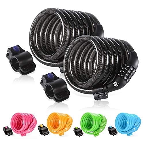 ETRONIC M6 2-Pack Bike Cable Lock, 6 ft Resettable Combination Bicycle Lock with Mounting Bracket, Black