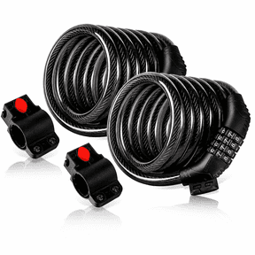 ETRONIC M6 2-Pack Bike Cable Lock, 6 ft Resettable Combination Bicycle Lock with Mounting Bracket, Black