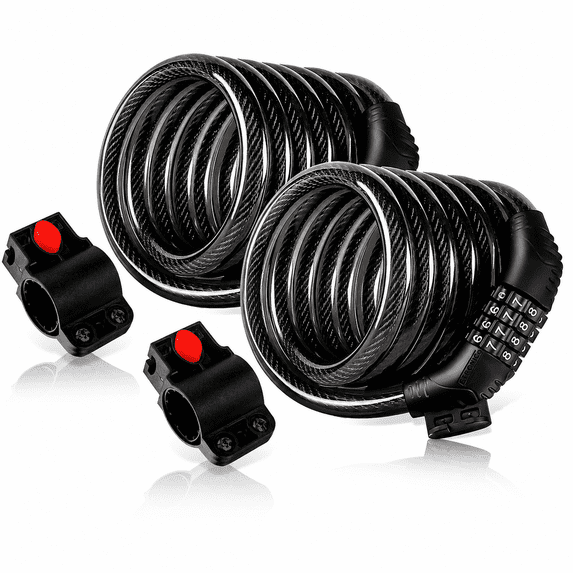 ETRONIC M6 2-Pack Bike Cable Lock, 6 ft Resettable Combination Bicycle Lock with Mounting Bracket, Black