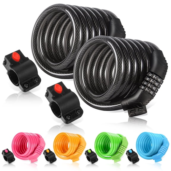 ETRONIC M6 2-Pack Bike Cable Lock, 6 ft Resettable Combination Bicycle Lock with Mounting Bracket, Black