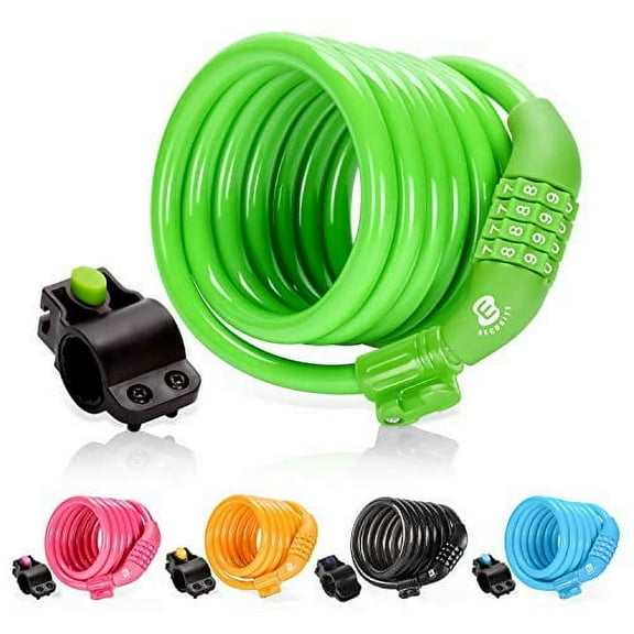 Etronic Security Bike Lock, 4-Digit Combination, Cable Bicycle Lock, Green, Combination Lock