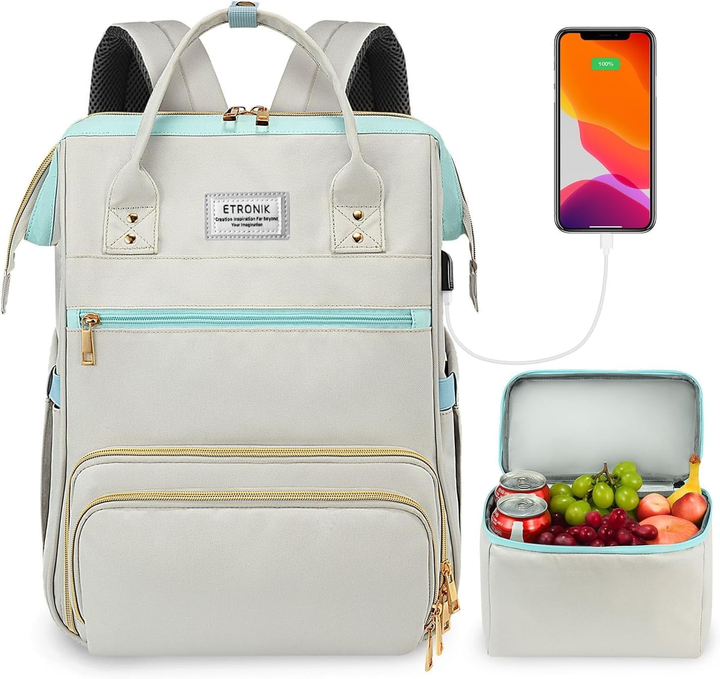 ETRONIK 15.6 in Laptop Backpack with USB Port and Insulated Cooler Lunch Box ETRONIK Lunch Backpack for Women 15.6 Inch Laptop Backpack  main image 3