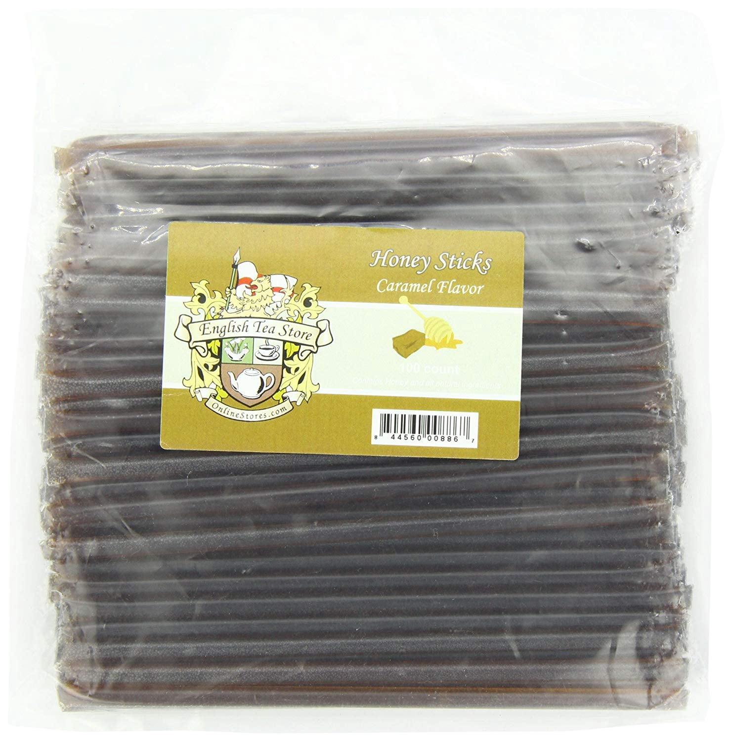 English Tea Store All-Natural Honeystix With Gluten-Free Grade A Honey | Mini Honey Sticks For Tea, Cake Pops Or Snacks | Portable Sweet Treat | Caramel Flavored Honey Sticks - 100 Ct