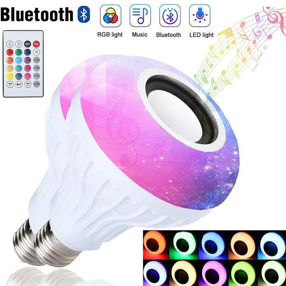 ETSEGA 2pcs RGB LED Light Bulb Bluetooth Music Bulb with Remote Control for Home Decor