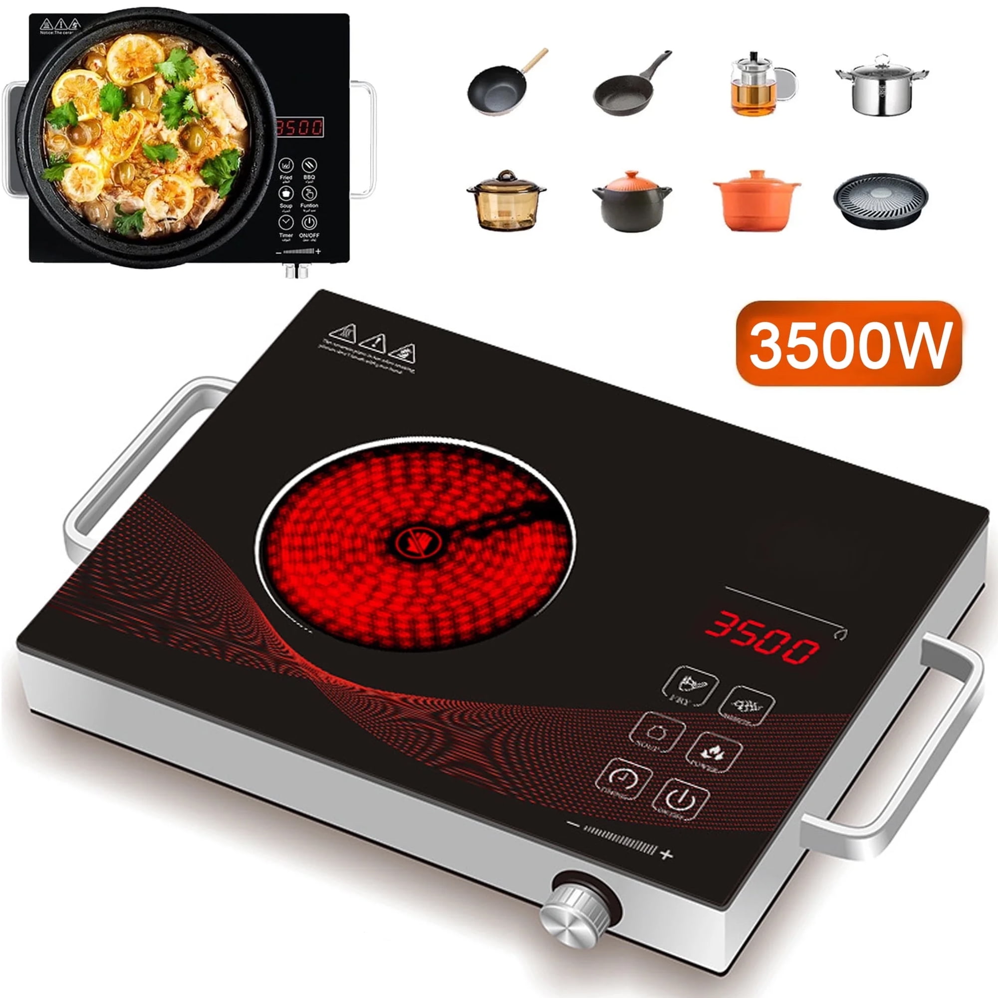 ETSEGA 3500 Watt Electric Burner Ceramic Hot Plate Infrared Cooktop with 4 Hours Timer