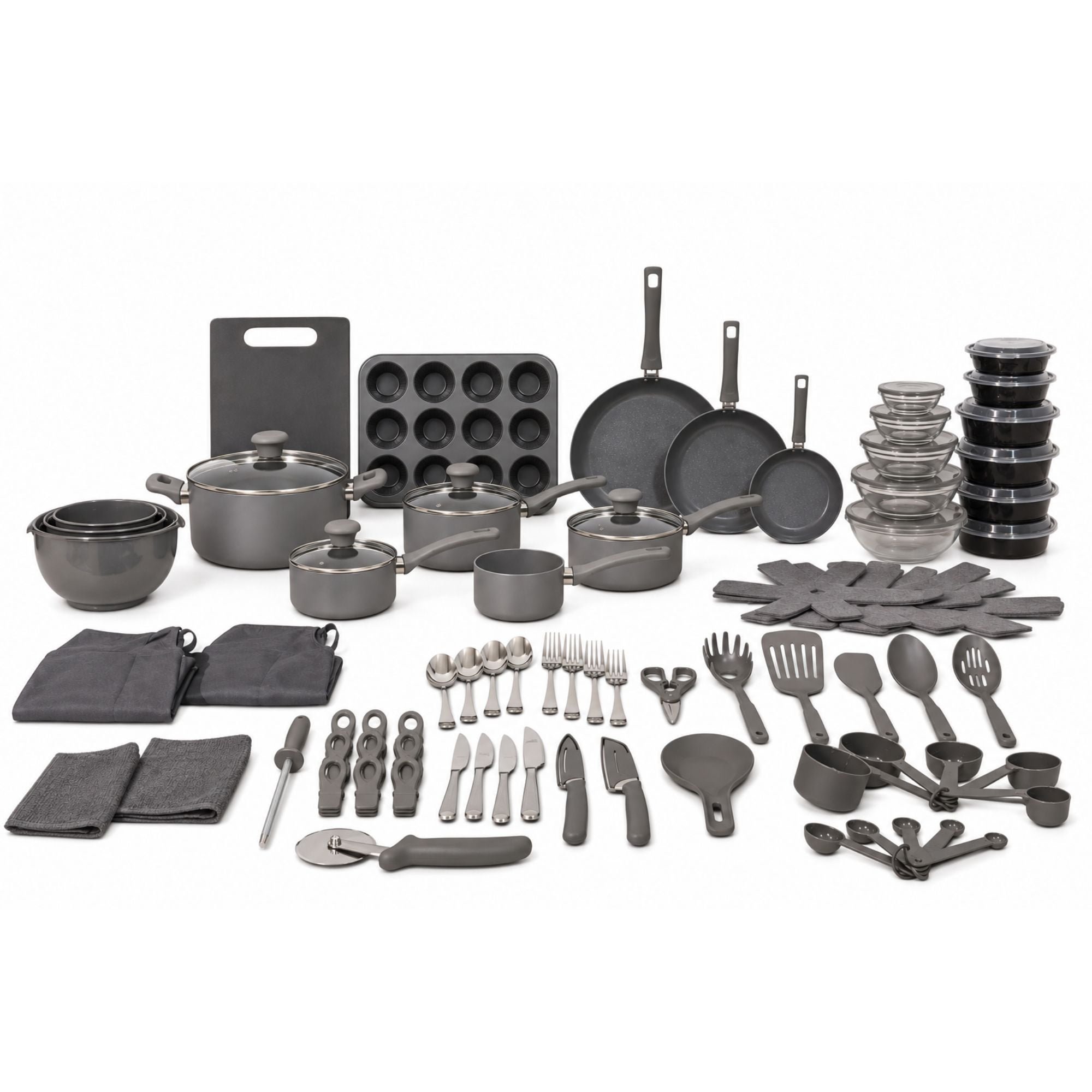 Elements by Thyme & Table 100-Piece Ceramic Non-Stick Cookware Set - Grey