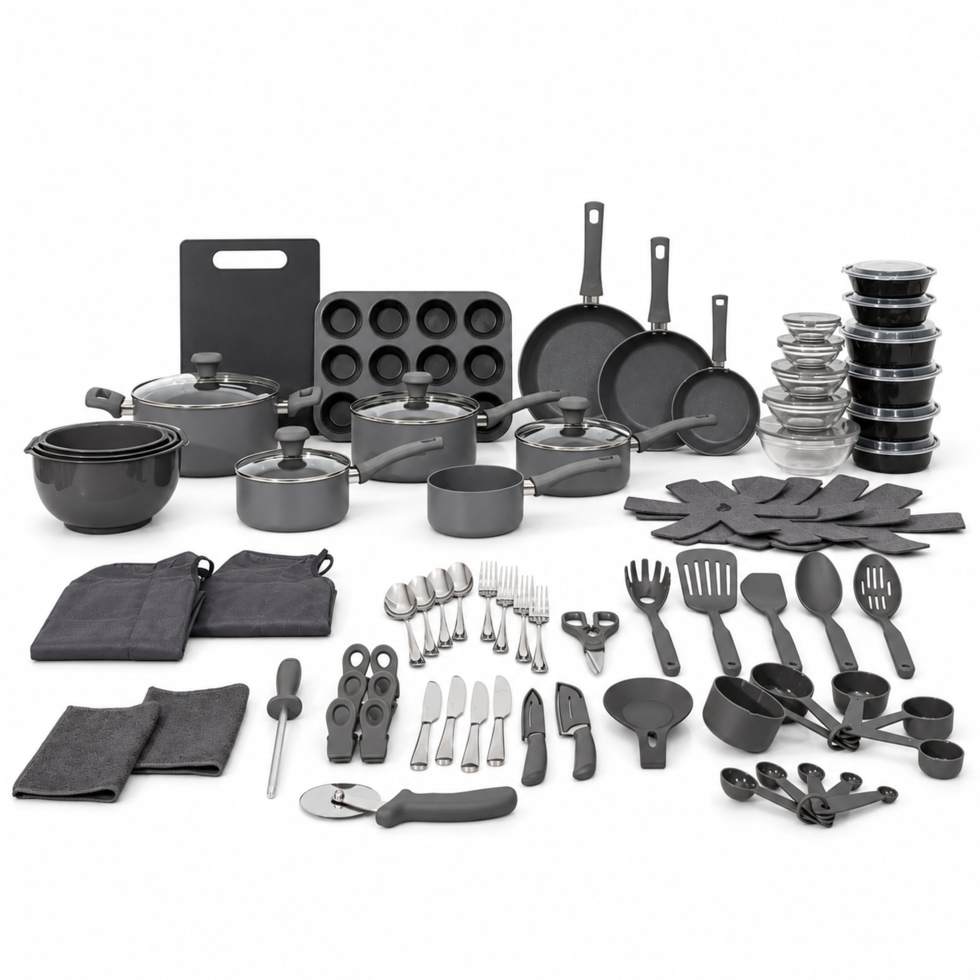 Elements by Thyme & Table 100-Piece Ceramic Non-Stick Cookware Set - Grey