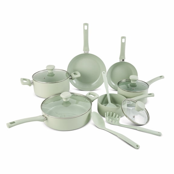 Elements by Thyme & Table 13-Piece Ceramic Non-Stick Cookware Set - Green