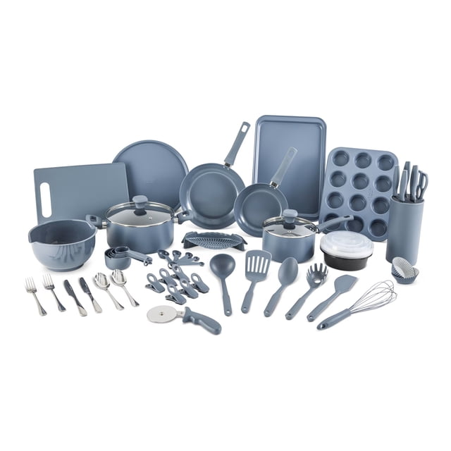 Elements by Thyme & Table 60-Piece Ceramic Non-Stick Cookware Set - Blue