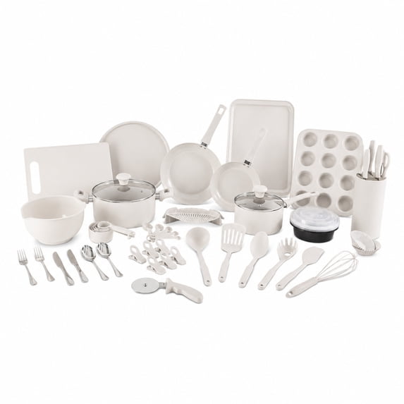 Elements by Thyme & Table 60-Piece Ceramic Non-Stick Cookware Set - Cream