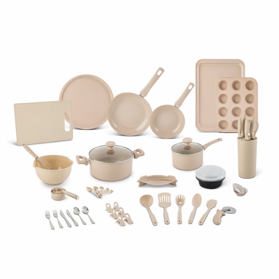Elements by Thyme & Table 60-Piece Ceramic Non-Stick Cookware Set - Dusty Rose