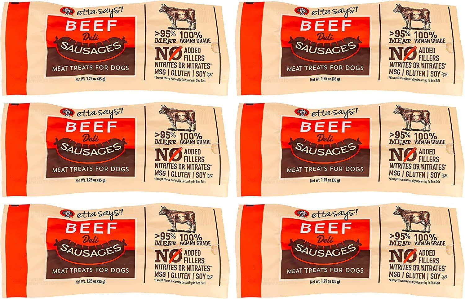 ETTA SAYS! Deli Sausage Link Meat Treats for Dogs Pack of 6 Made in The