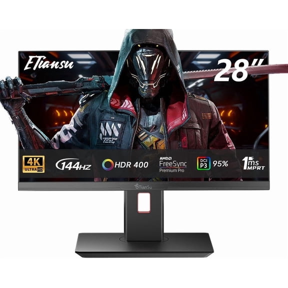 ETiansu 28inch 4K 144Hz UHD (3840 x 2160)Gaming Monitor,PC Monitor,1ms, Fast IPS, HDR400, 125% sRGB, 95% DCI-P3,HDMI2.1/DP1.4,Monitor with Speaker,G-SYNC Compatible,Height Adjustment