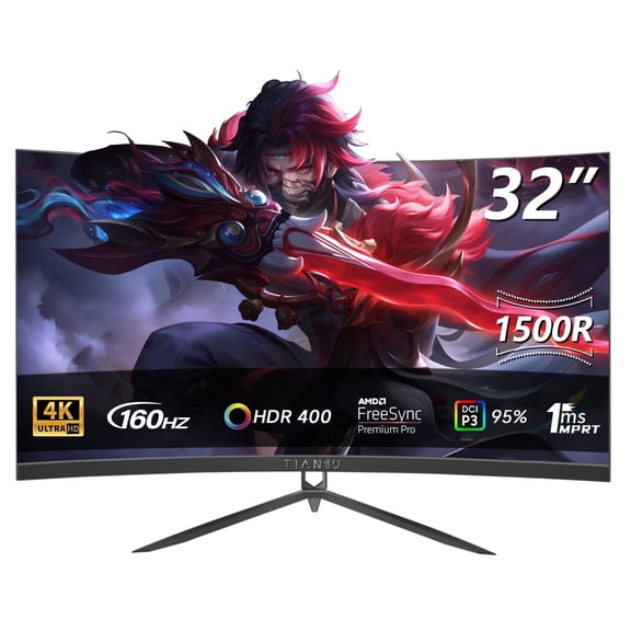 ETiansu 32-Inch Curved 4K Gaming Monitor, 160Hz VA Panel, 1ms, HDMI 2.1, AMD FreeSync & G-Sync Compatible, HDR400, Built-in Speakers, VESA