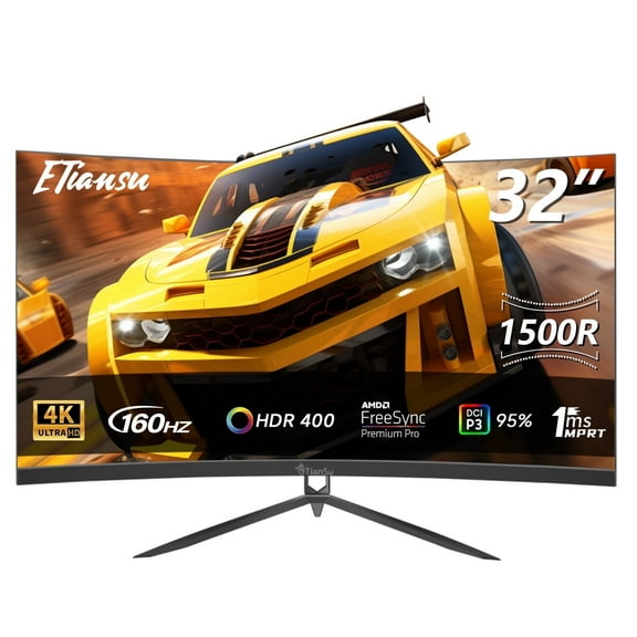 ETiansu 32 Inch Curved 4K UHD 160Hz Gaming Monitor, 1ms Response, AMD FreeSync Premium, 1500R,125%sRGB,95% DCI-P3,VESA,Monitor with Speaker,HDMI 2.1