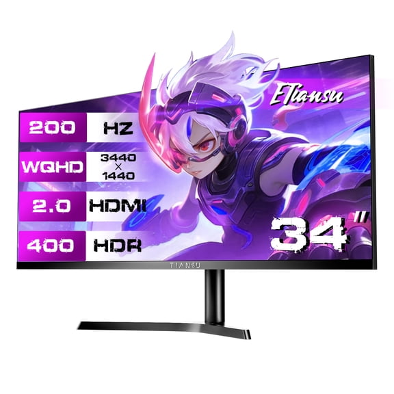 ETiansu 34 Inch UWQHD 200Hz Ultrawide Gaming Monitor, 34401440,0.5ms GTG IPS, 125% sRGB, 95% DCI-P3, AMD,FreeSync, Speaker, DP1.4 & HDMI2.0, VESA,Adjustable Stand