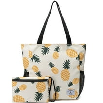 ETidy Large Capacity Foldable Tote Bag With Zipper Waterproof Sandproof Women Beach Bag Handbag Gym Bag Travel Shopping Bag(Yellow Pineapple)