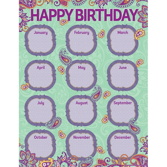 EU-837493 - Positively Paisley Birthday Chart, 17" x 22" by Eureka