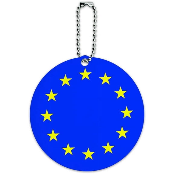 EU European Union Europe National Country Flag Round Luggage ID Tag Card for Suitcase or Carry-On