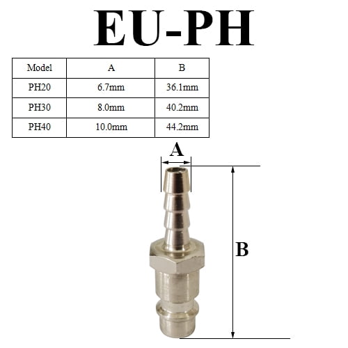 EU-PH-Pneumatic Quick Connector for Air Hose Fittings, Release Fitting, European Standard, Coupling Compressor Accessories