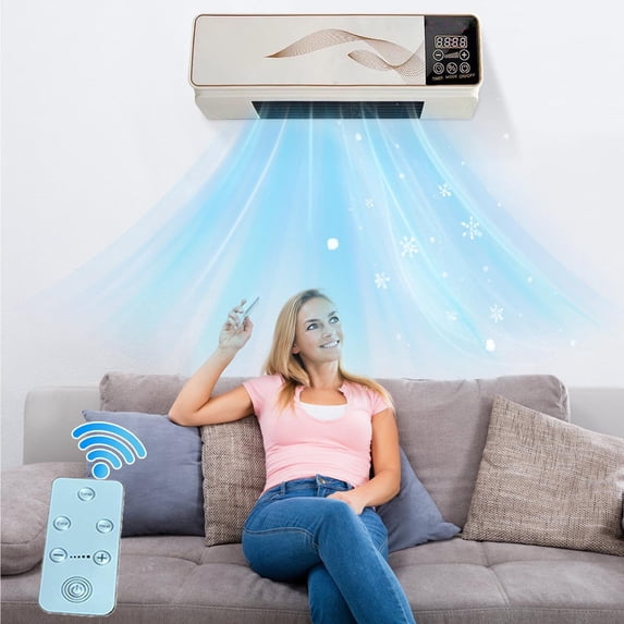 EU Plug Wall Mounted Air Conditioner with Wintersweet Design, Dual Mode Heater and Cooler for Home Office, Silent Climate Control with Timer and Decorative Look