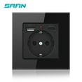 thumbnail image 1 of EU Standard Electrical Socket with USB Charging Tempered Glass Panel 86*86mm USB Wall Socket 5V 2100mA for General Residential Use EU AC black, 1 of 5