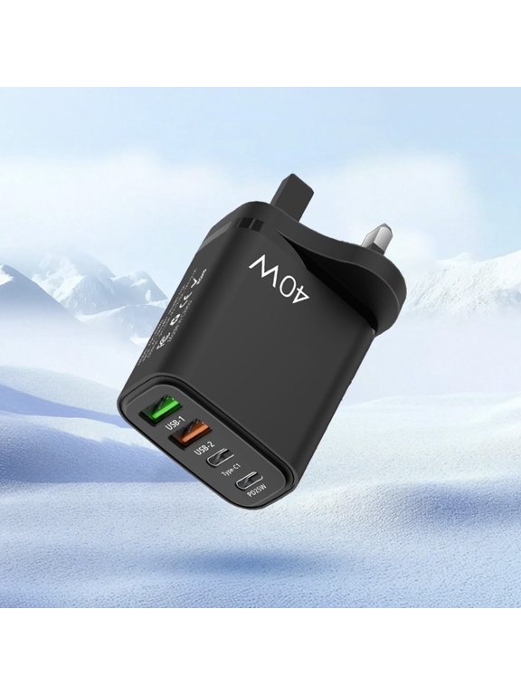 EU UK US Universal 40W USB Charger, 2U+2C Multi-Port Fast Charger, Global Voltage Compatibility, Safe Reliable Design, Compact Adapter for Home Office Travel All Mobile Devices