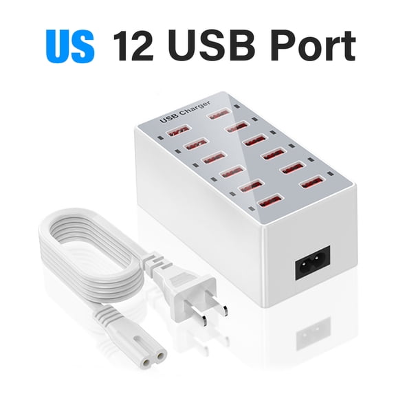 EU US UK AU Wall Desktop Power Adapter USB Charger Station Dock For Mobile Phone Type-C Phone Type-C Laptop 5V 2.4A 12 Ports Multi Plug