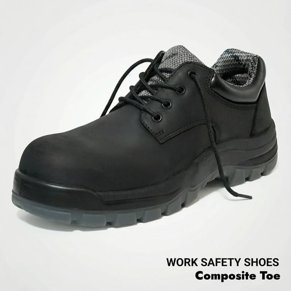 EU61N01 Men’s Composite Toe Work Safety Shoes – Water Resistant Anti-Slip Anti-Puncture Anti-Impact Crazy Horse Leather TPU Outsole