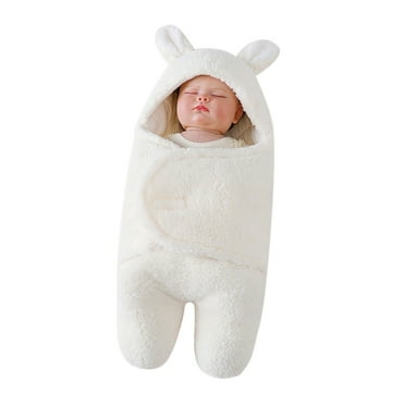 EUBUY Baby Plush Blanket Super Soft and Fluffy Wool Sleeping Bag Soft Quilt Baby Shower Gift for Baby 1-3 Months White