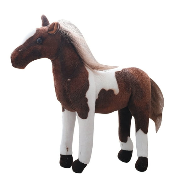 EUBUY Horse Plush Toy Imitation Pony Doll Soft Stuffed Horse Animal Doll Toy Foal Supple Ponytail Standing Horse Home Decoration Ornaments Gifts for Children and Youth Brown and White 15.74"