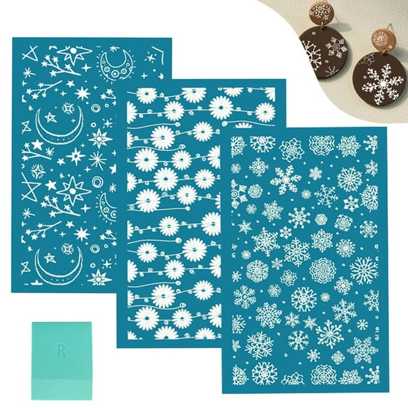 EUBUY Silk Screen Stencils for Polymer Clay Reusable Silk Screens Printing Kit with Polymer Clay Tools for Earring Jewelry Making
