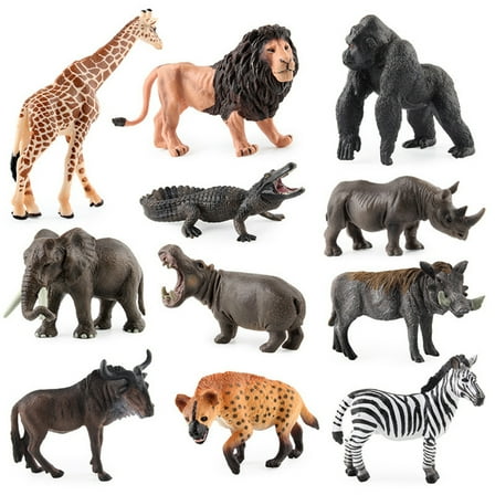 EUBUY Wild African Forest Animals Figures Model Set High Simulation Miniature Animals Educational Learning Toys Figure 11Pcs Plastic Animals Playset with Storage Box