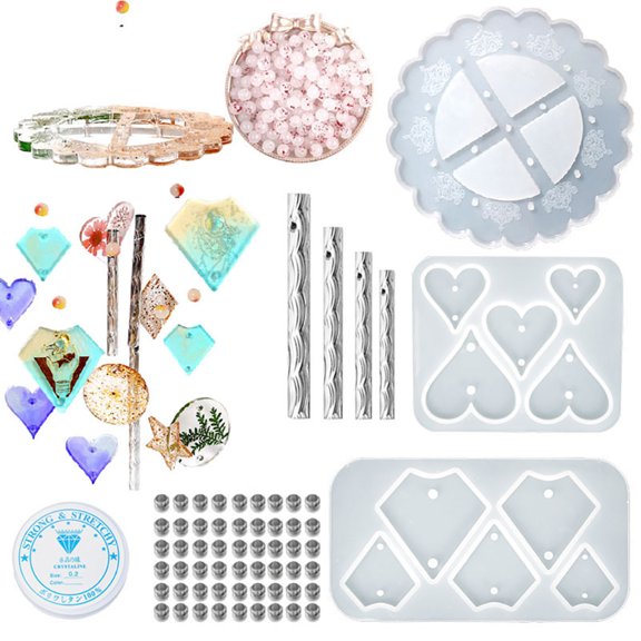 EUBUY Wind Chimes Resin Molds Kit Epoxy Resin Silicone Molds Geometry Heart-shaped Star Pendant Wind Chimes Molds for Beginners Home Decoration DIY Wedding Valentine Gift