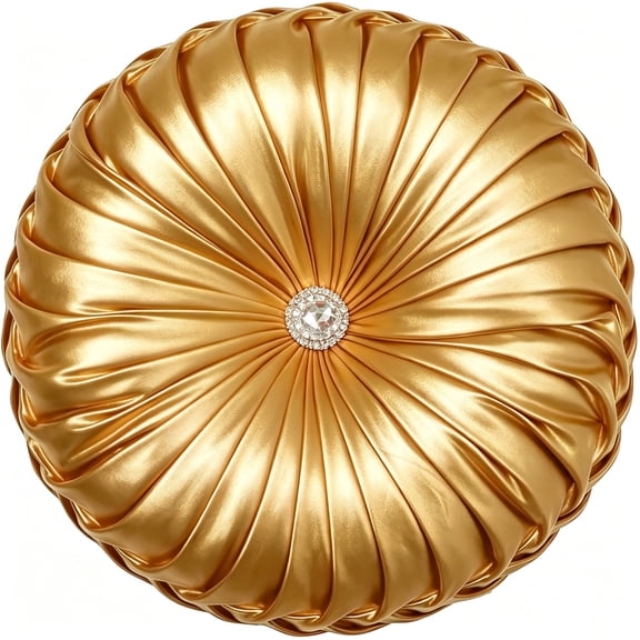 EUCIOR Gold Throw Pillows,Circular Pillow,Pumpkin Pleated Handmade Throw Pillows,Gold Pillows,Smooth Metallic Leather Decorative Pillows for Home Decor Bedroom Living Room Couch Bed Sofa