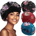 thumbnail image 1 of EUDHYAC 3PCS Extra Large Satin Bonnets for Sleeping, Hair Bonnets for Black Women Braids Curly Hair, H, 1 of 7