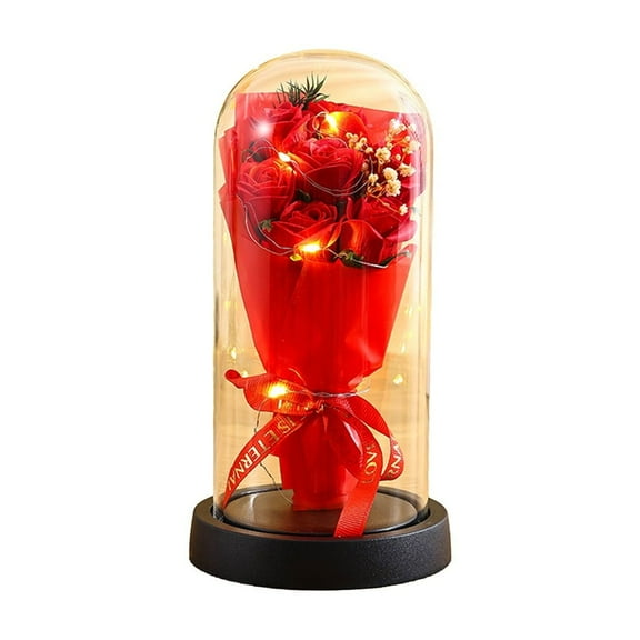 EUDIDV Artificial Roses Decor Preserved Flowers Gifts For Her Preserved Rose Bouquet In Glass Dome Light Up Rose Gifts Great For Mom Girlfriend Wife Good For Birthday Valentines Day Real Touch