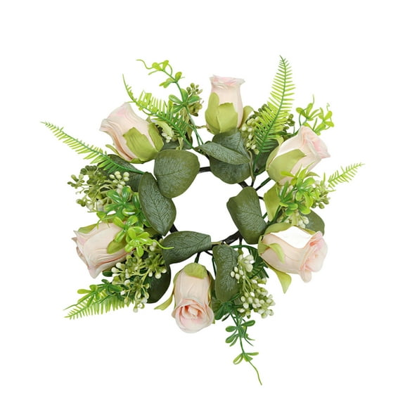 EUDIDV Artificial Roses Decor Rose Spring Wreaths For Front Door Outside Flower Wreath With Hydrangea Candle Rings Wreaths Artificial Home Wedding Centerpieces Decor For Holiday Real Touch