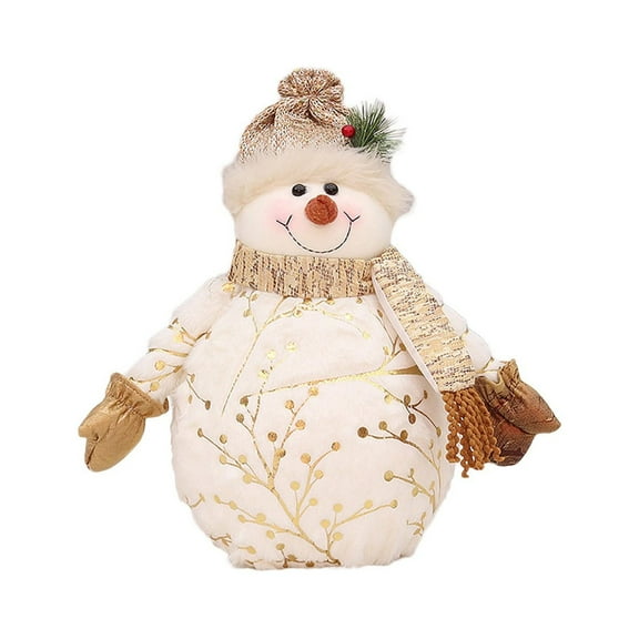 EUDIDV Christmas Doll Christmas Snowman Figurine Indoor Home Decoration Cute Stuffed Snowman With Scarf Snowflakes Holding Cup Winter Christmas Doll Gifts Ornaments Xmas Figurine