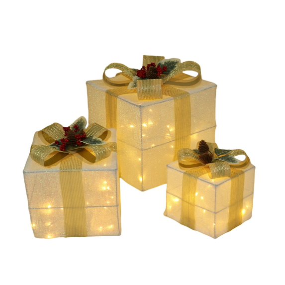 EUDIDV Christmas Lights 2024 Christmas Gift Box Set Of Three Pcs Stacking Head Ornament Iron Art Luminous Lanterns Christmas Tree Gift Box Set Jewelry Xmas Decorative Lights