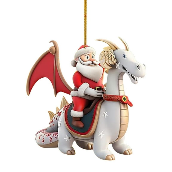 EUDIDV Christmas Ornaments Santa Claus And White Dragon Festival Decoration 2D Acrylic Home Decoration Flat Pendant Xmas Tree Decor